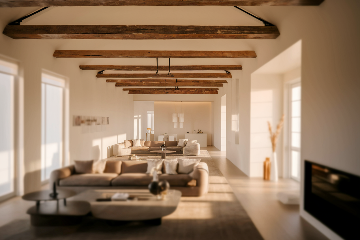 Salon Moderne avec Poutres Apparentes : Idées Déco et Inspiration