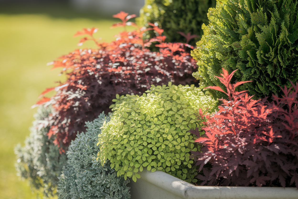 arbustes-verdoyants-jardiniere-ensoleillee