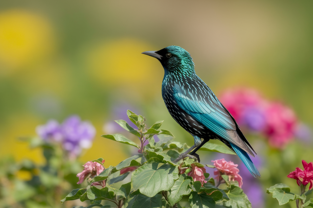 etourneau-sansonnet-branche-plumes-irisees