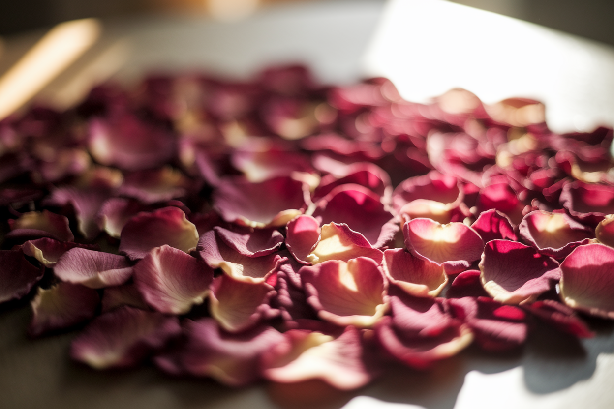 petales-rose-sechant-lumiere-douce