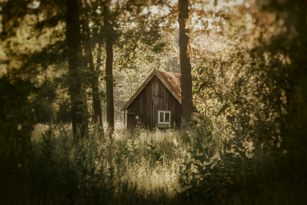 cabane-foret-lumiere-feuillage