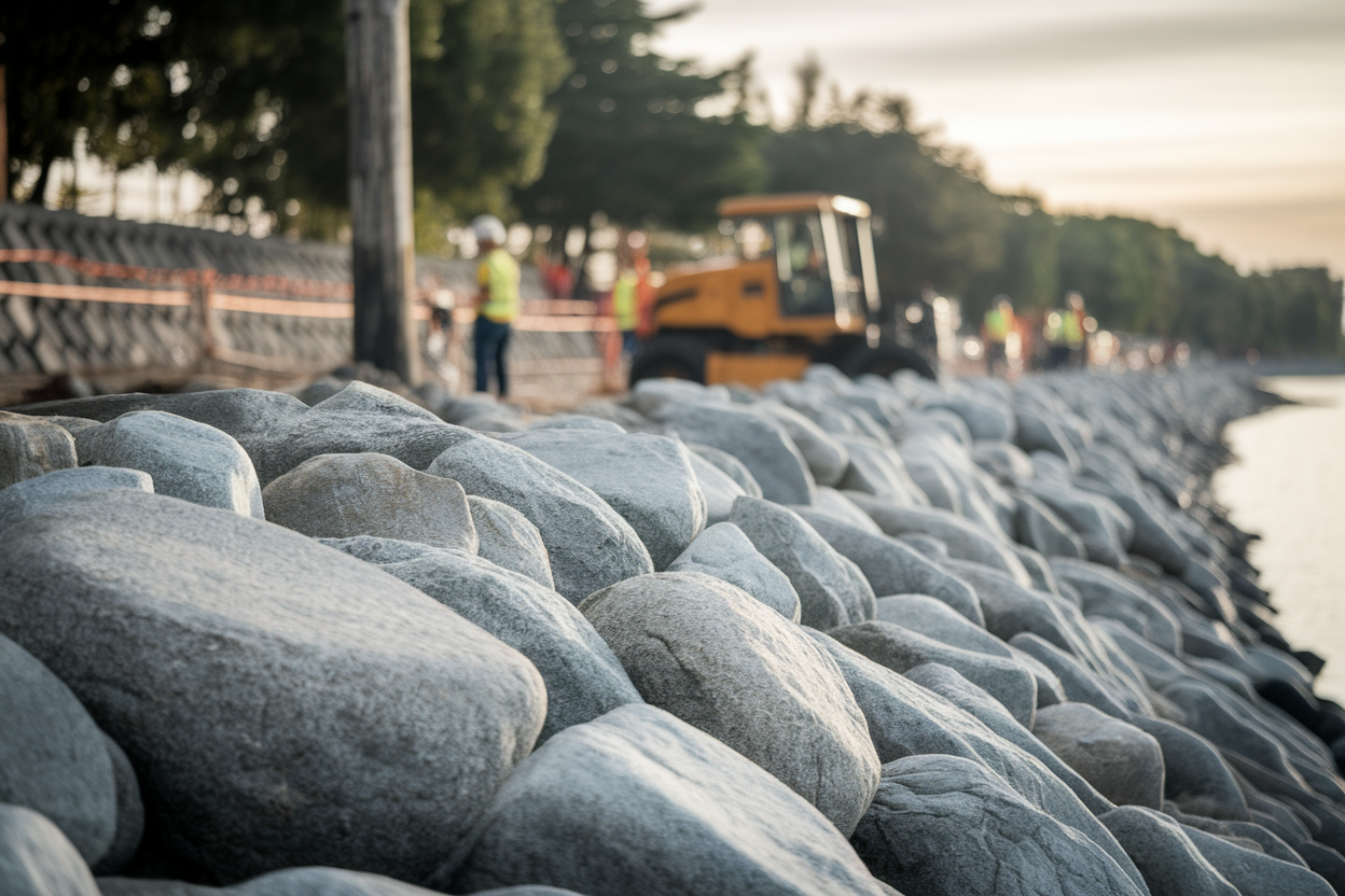 chantier-enrochement-rivage-ouvriers-engins