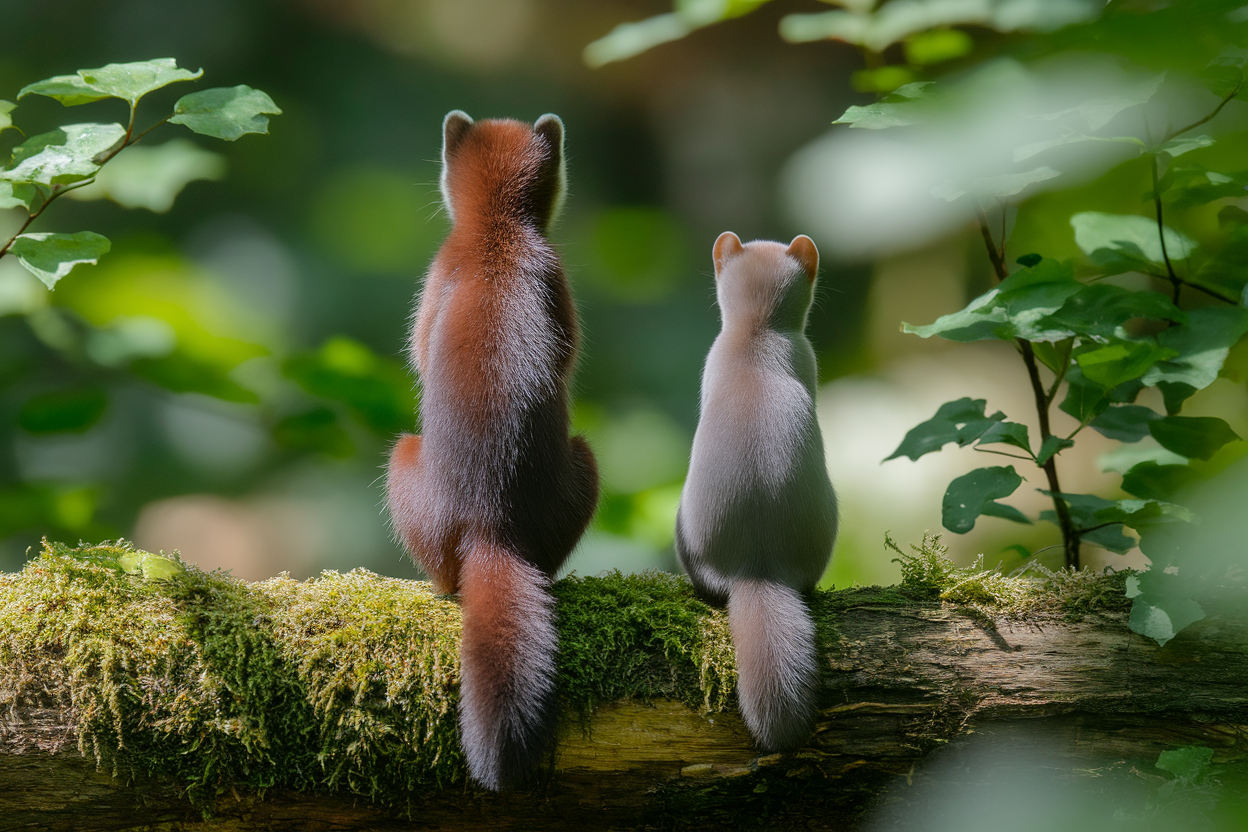 fouine-belette-tronc-mousse-foret-verte