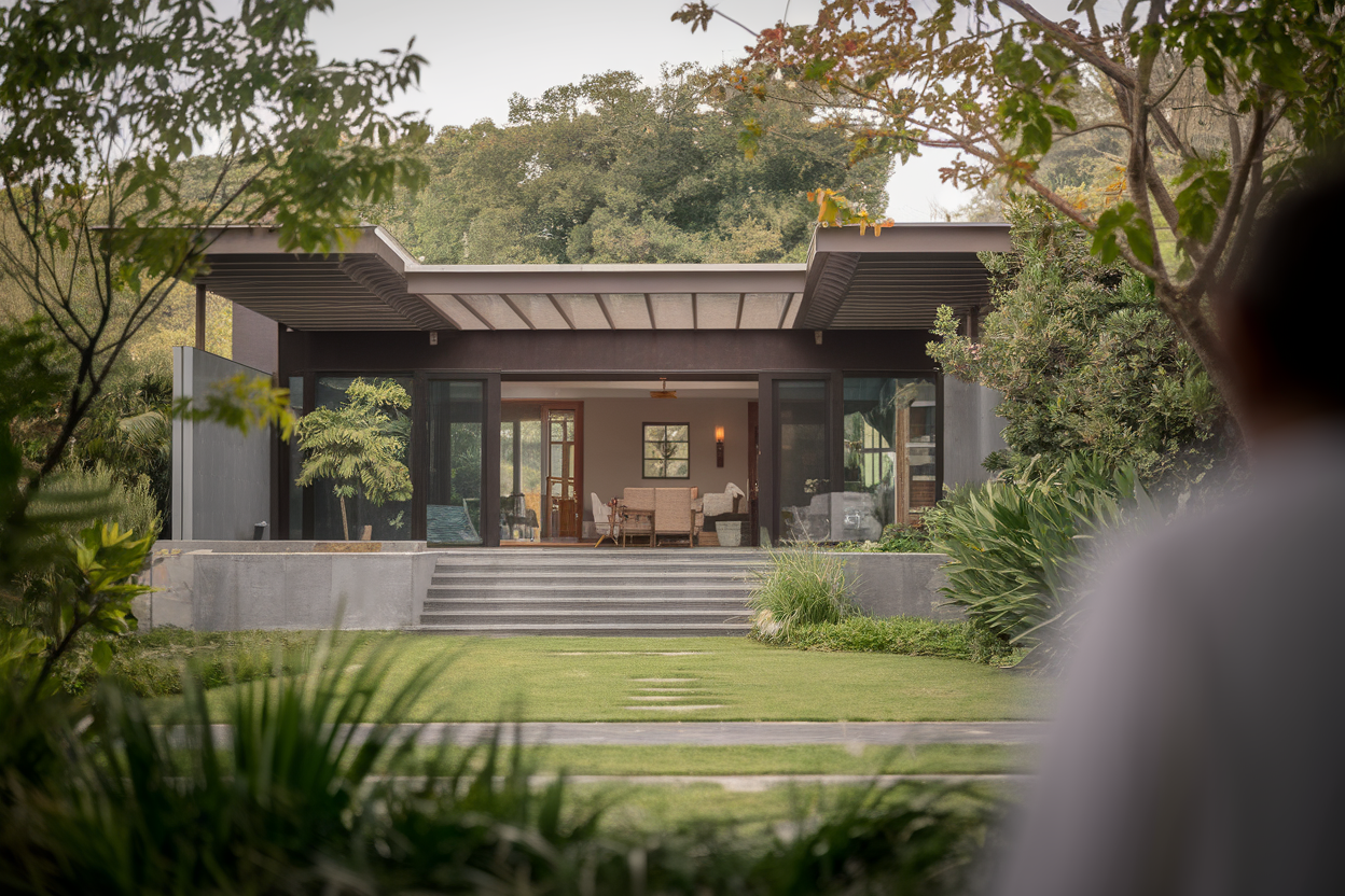 maison-moderne-verdure-personne-dos