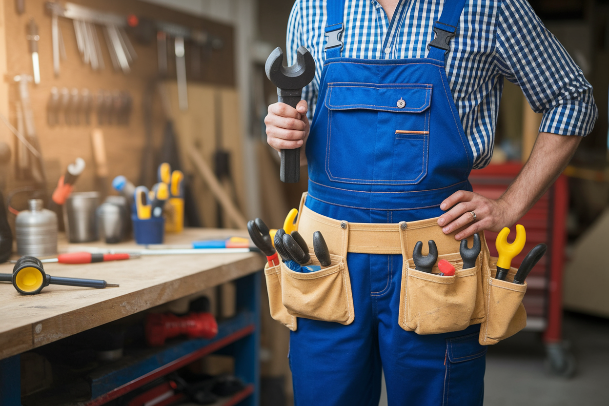 personne-salopette-ceinture-outils-garage