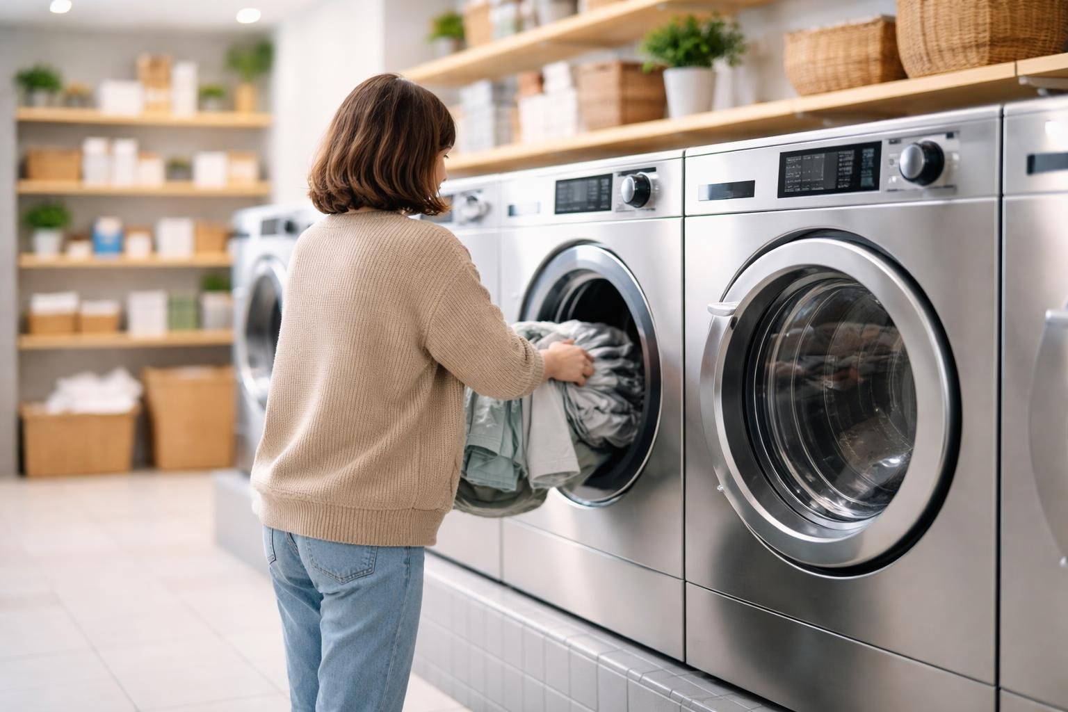 laverie-moderne-personne-vetements-machine