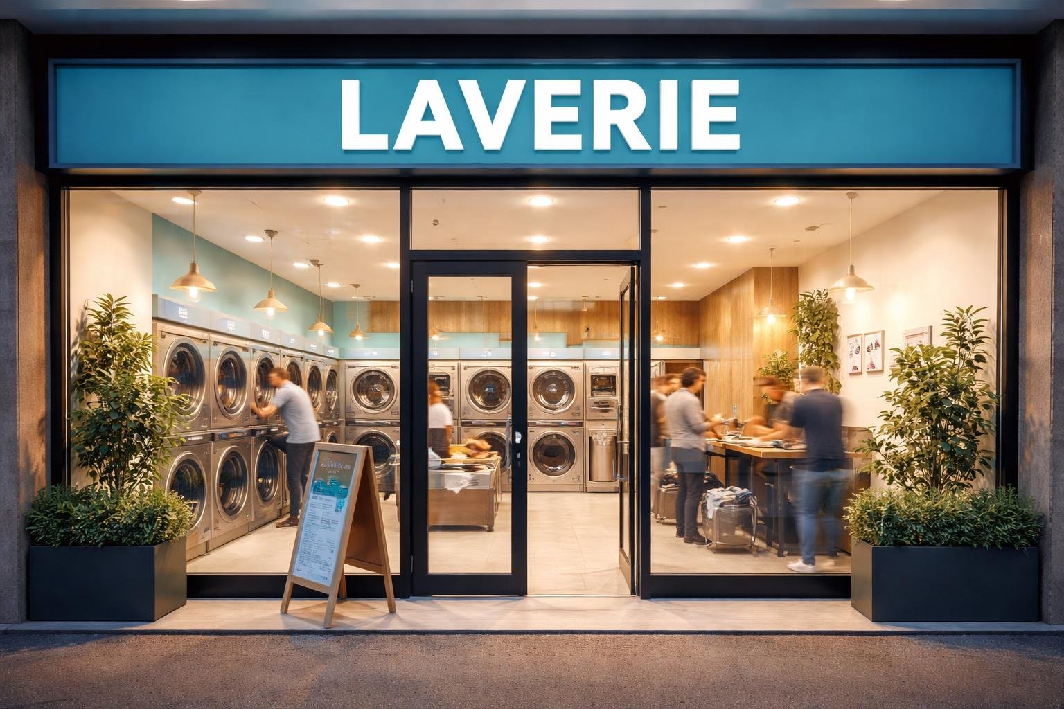 laverie-moderne-vitrines-gens-flous