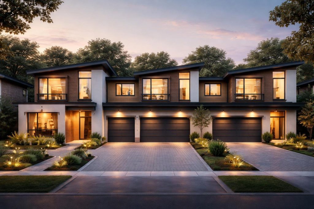 maisons-modernes-garage-lumiere-crepuscule