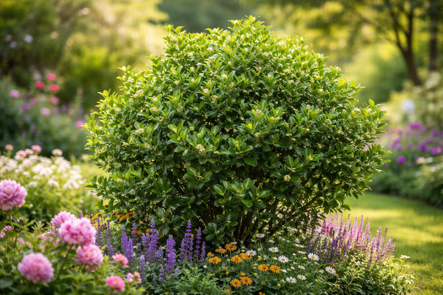 pittosporum-kohuhu-feuilles-fleurs-arriere-plan-flou