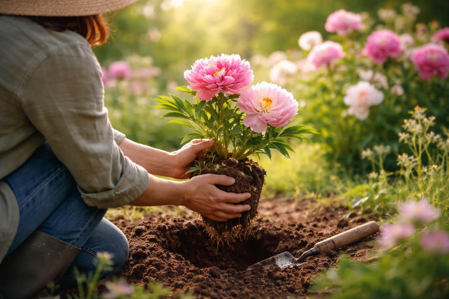 mains-plantant-pivoine-jardin-luxuriant