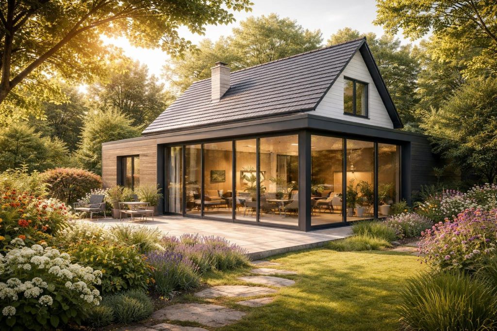 maison-moderne-baies-vitrees-jardin-ensoleille